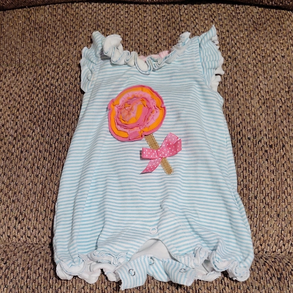 Mudpie Striped Baby Romper with Lollipop Design